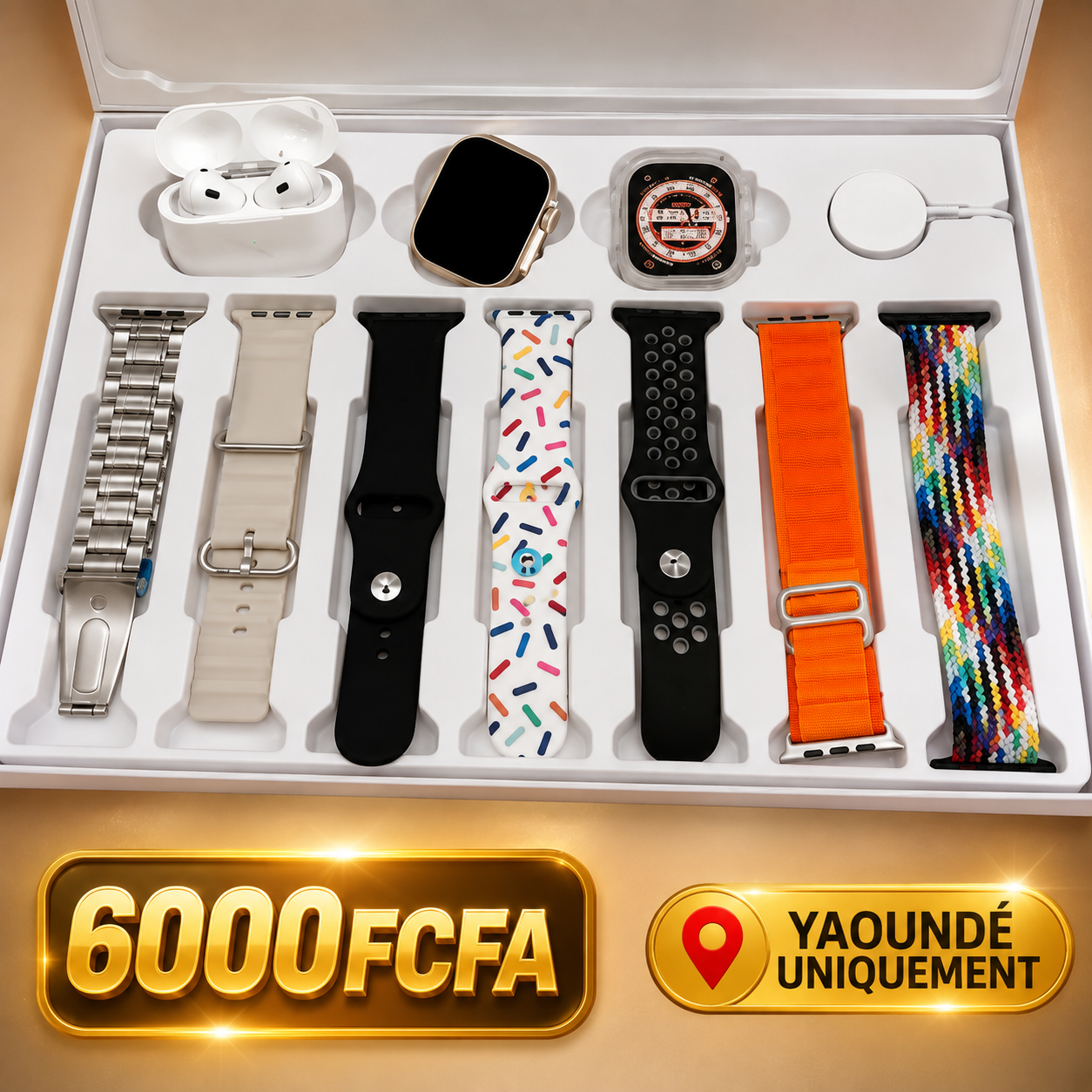montre connectée + 7 bracelets + airpod + pochette