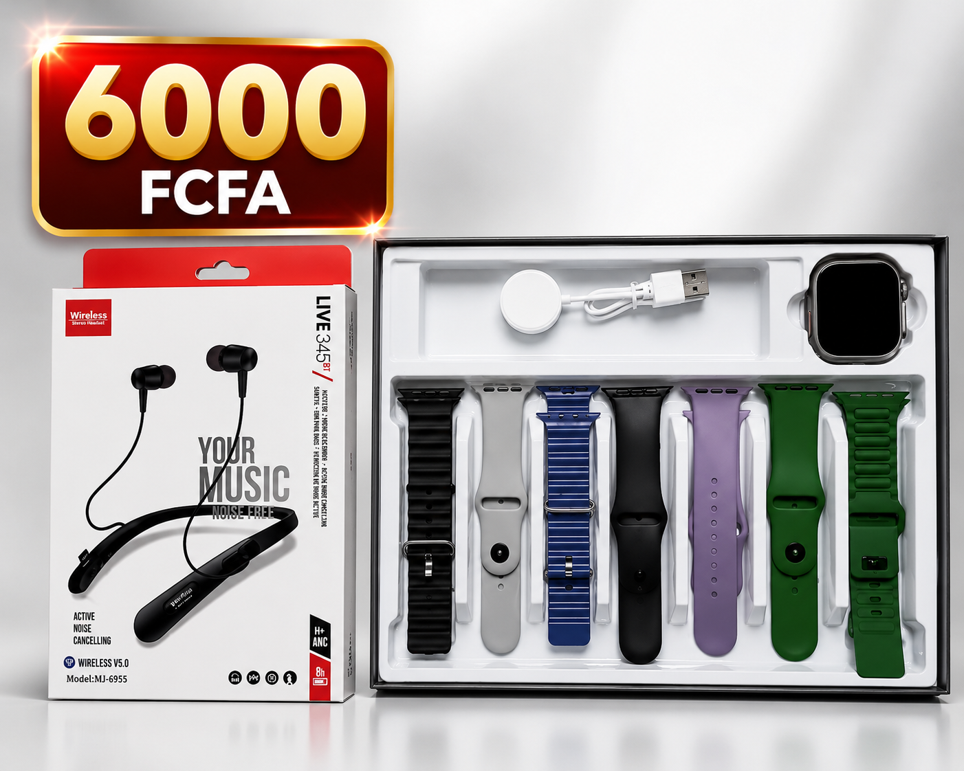 montre connectée + 7 bracelets + neckband